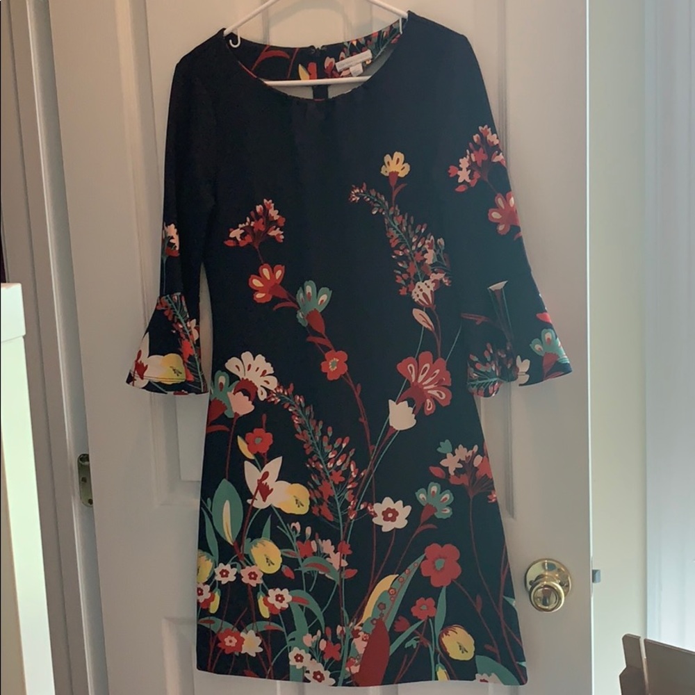 New York & Company Bell Sleeve Dress Navy Floral